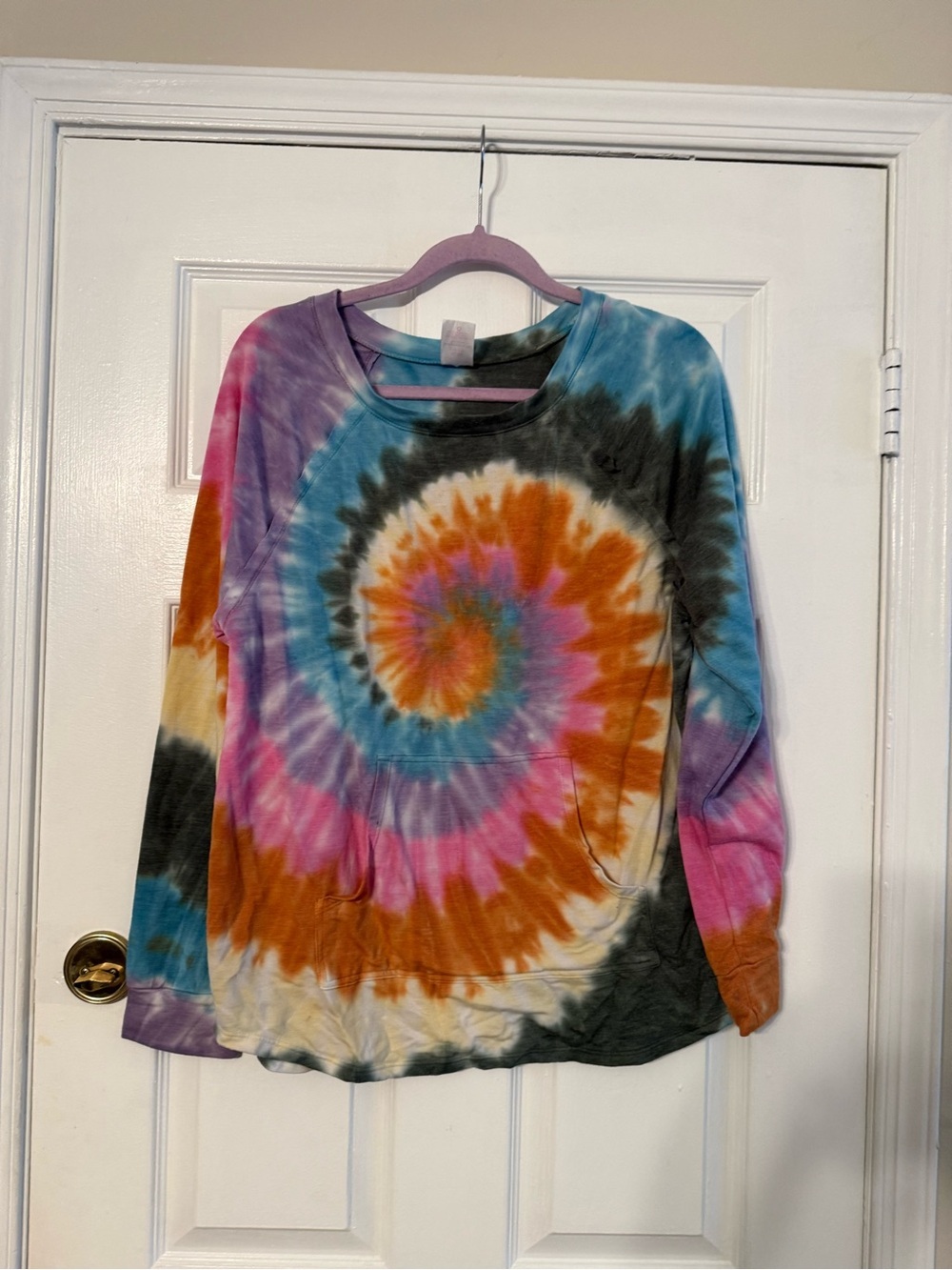 No Boundaries Tie-Dye Spiral Long-Sleeve Sweatshirt in Blue, Pink, Orange, Black